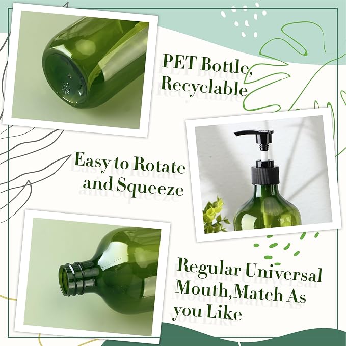 Tessco for you 12 Pack Green Soap Dispenser Empty Plastic Pump Bottles - Image 3