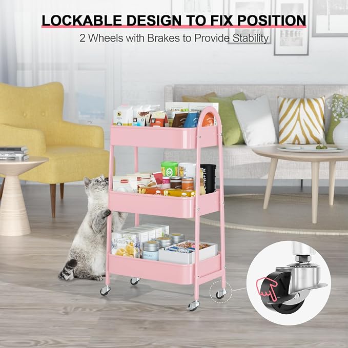 EAGMAK 3 Tier Utility Rolling Cart, Metal Storage Cart - Image 4