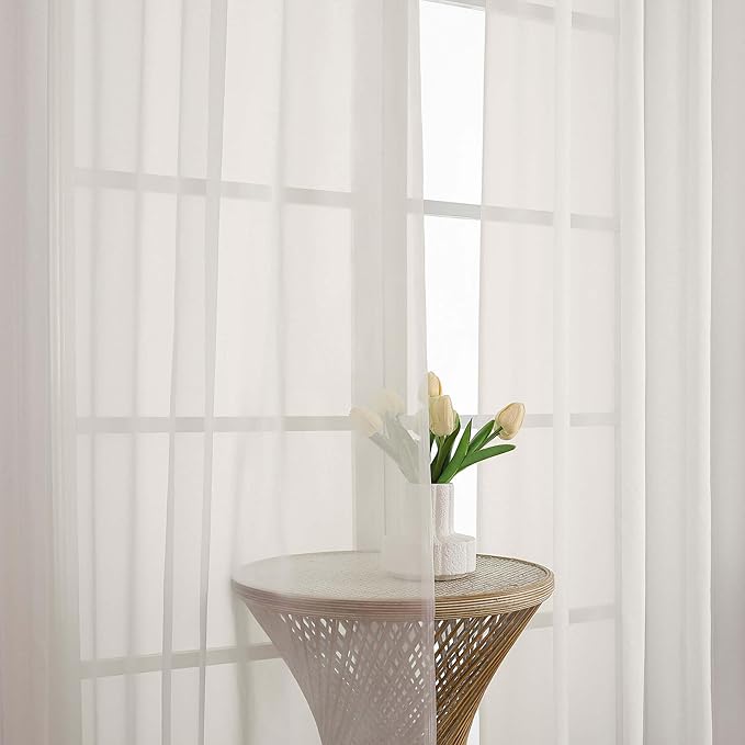 Chyhomenyc Extra Long Ivory Sheer Curtains 108 Inches Long 2 Panels, Light - Image 6
