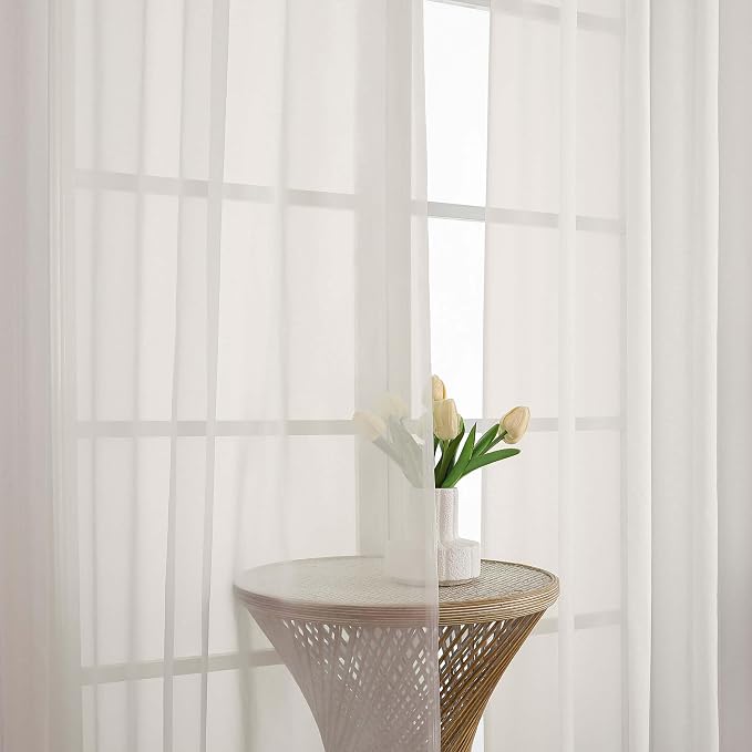 Chyhomenyc Ivory Sheer Curtains 96 Inches Long 2 Panels, Light Filtering Ivory - Image 6