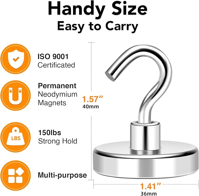 MIKEDE Magnetic Hooks Heavy Duty, 150LB+ Strong Neodymium Magnets - Image 4
