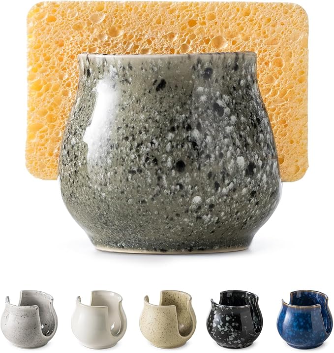 Ceramic Sponge Holder, Kitchen Sponge Holder Sink Caddy Organizer Dish Rack by LAUCHUH