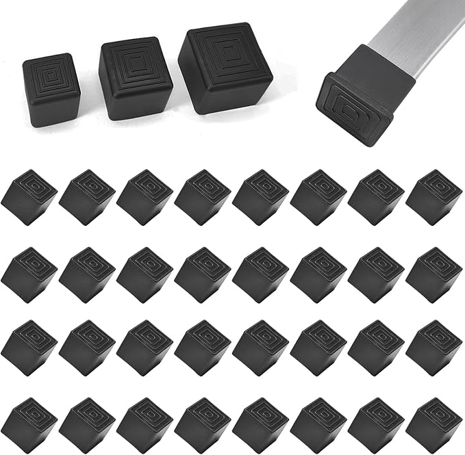 32 Pcs 1" x 1" Square Rubber Chair Leg Caps, PVC Table Leg Covers, Flexible & by BOPOREAE