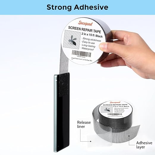 Black Window Screen Repair Tape, 2 in X 15 FT Screen Repair Kit - Image 3