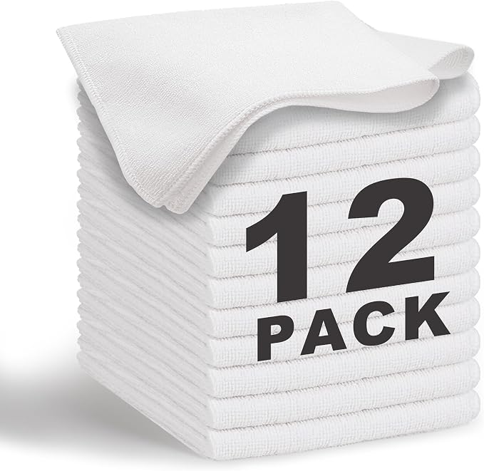 White Microfiber Cleaning Cloth 13"x13", Ultra Soft Absorbent Microfiber by WEAWE