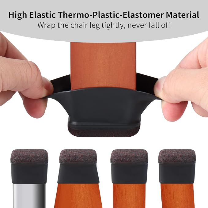 Ezprotekt 16 Pcs Rectangle Silicone Chair Leg Floor Protectors, Felt Rectangle - Image 3