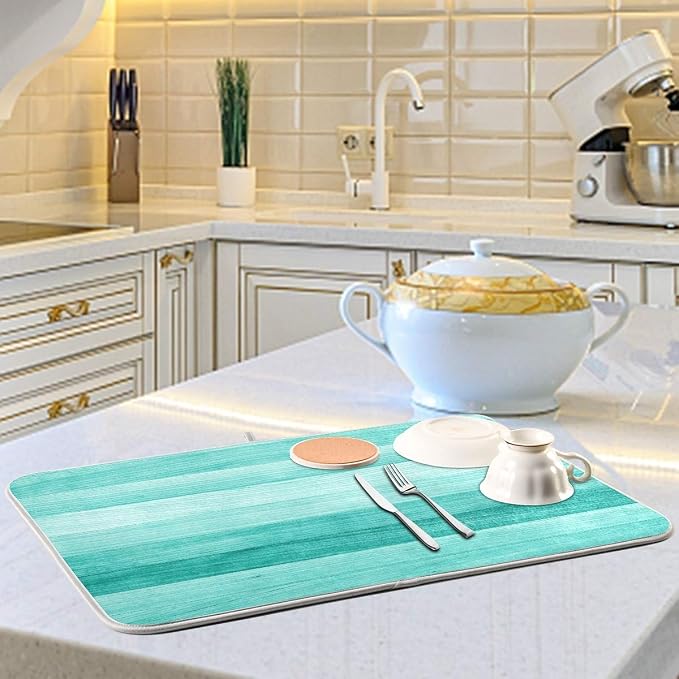 Teal Turquoise Green Wood Texture Dish Drying Mat 16x18 - Image 6