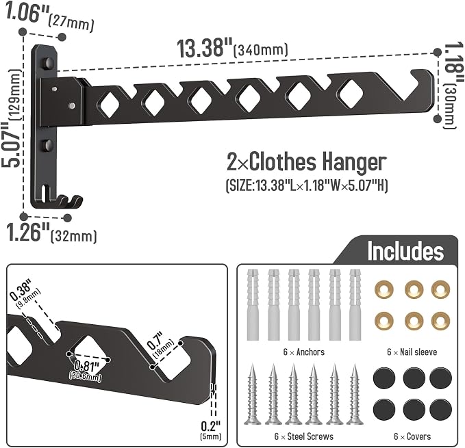 Wall Mounted Clothes Drying Rack, Wall Clothes Hanger Hook - Image 6