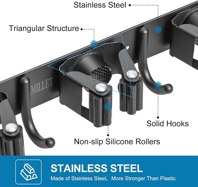 IMILLET Broom Holder Wall Mount, Broom Holder Stainless Steel Heavy Duty Garage - Image 2
