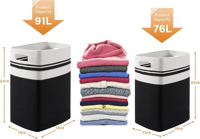 OIAHOMY 91L Laundry Hamper, XXXLarge Laundry Basket, Collapsible Cotton Rope - Image 3