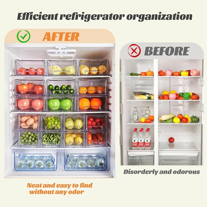 PeJeyiee Clear Stackable Refrigerator Organizers and Storage Drawers - Image 4