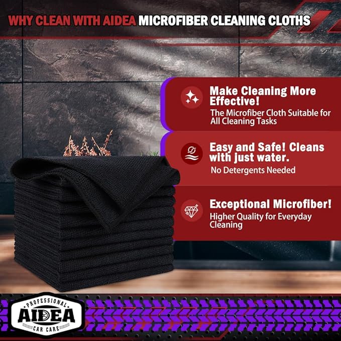 AIDEA Microfiber Cleaning Cloth Black 20PK, Microfiber Towels - Image 2