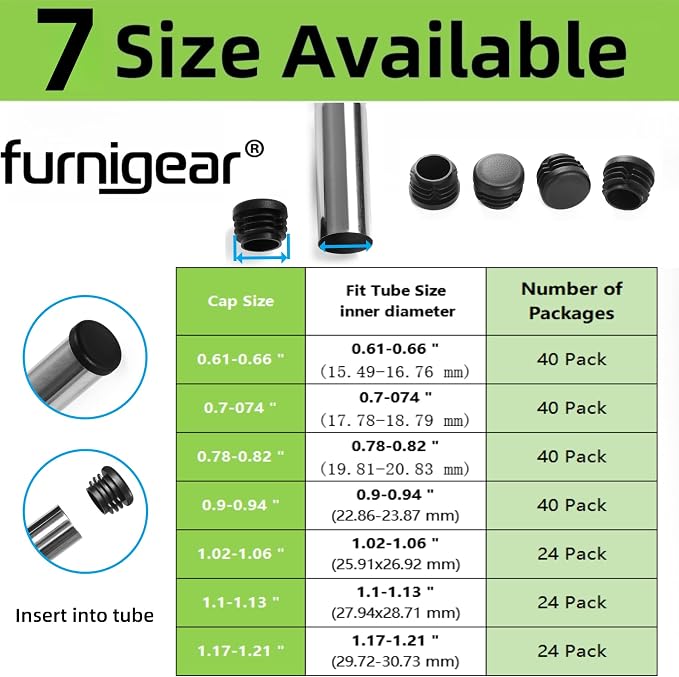 Plastic Plugs Furnigear Tubing End Caps Chair End Caps 1" Outside Bottom Round - Image 3
