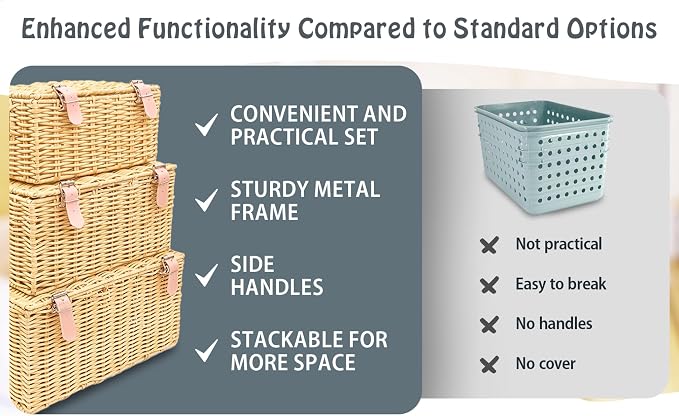 Wicker Storage Baskets with Lids – Set of 3 - Image 4