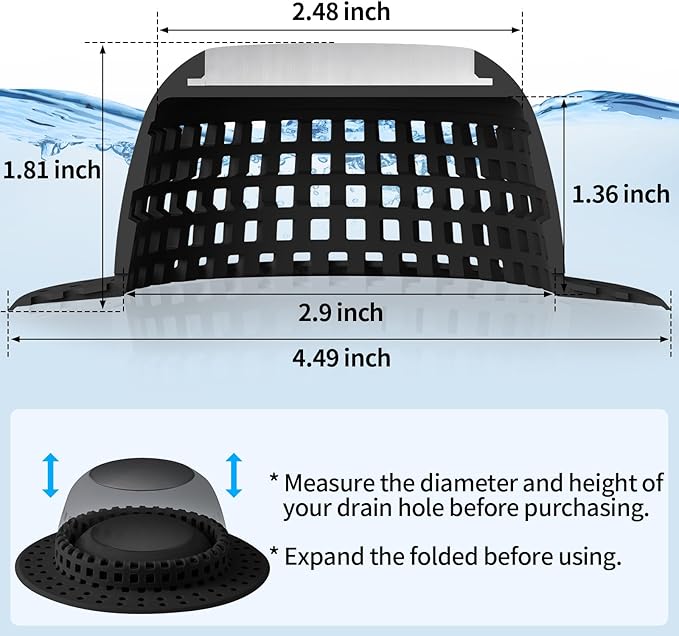 Shower Drain Hair Catcher, Bathtub Drain Cover Foldable Silicone Shower & Tub - Image 6