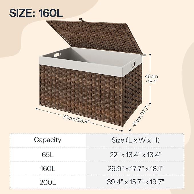 HOOBRO Storage Basket with Lid, 42.3 Gallon Wicker Basket, Handwoven Blanket - Image 3