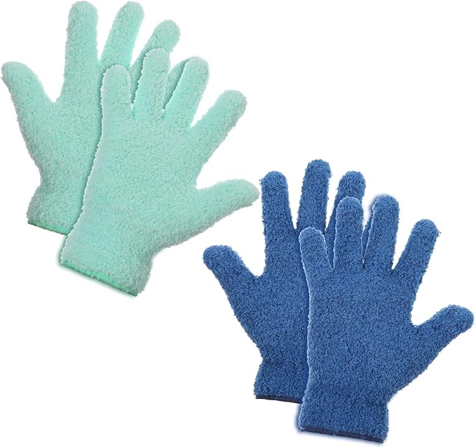 2 Pairs Microfiber Plant Dusting Gloves, Water Blue & Dark Blue Kitchen Indoor by Unknown