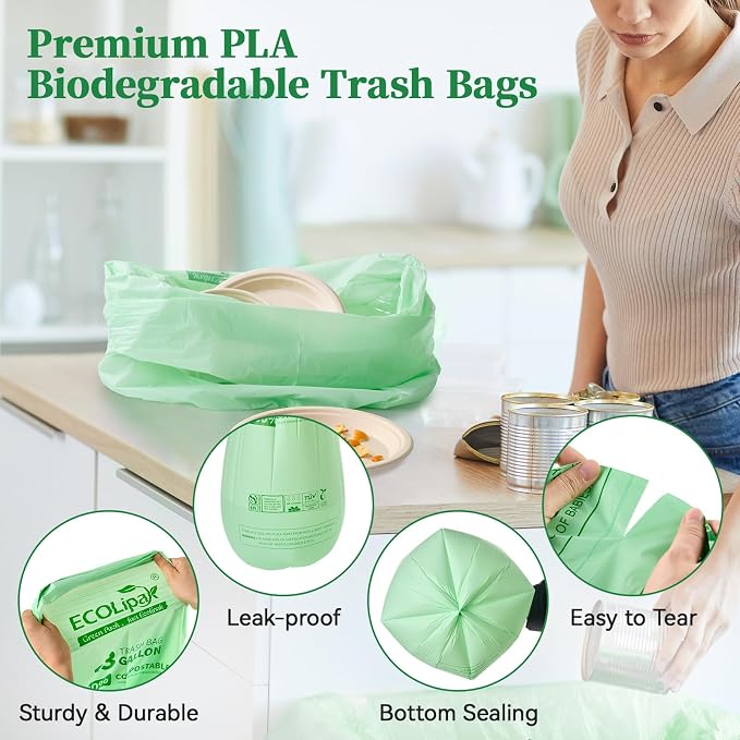 ECOLipak 13 Gallon Compostable Trash Garbage Bags, US BPI ASTM D6400 and OK - Image 6