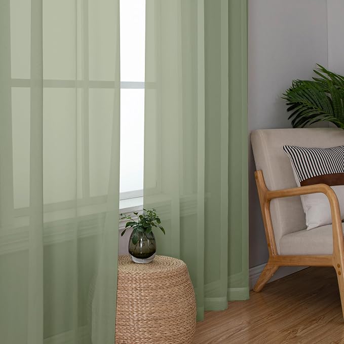 Chyhomenyc Sage Green Sheer Curtains 63 Inch Length 2 Panels, Light Filtering - Image 6