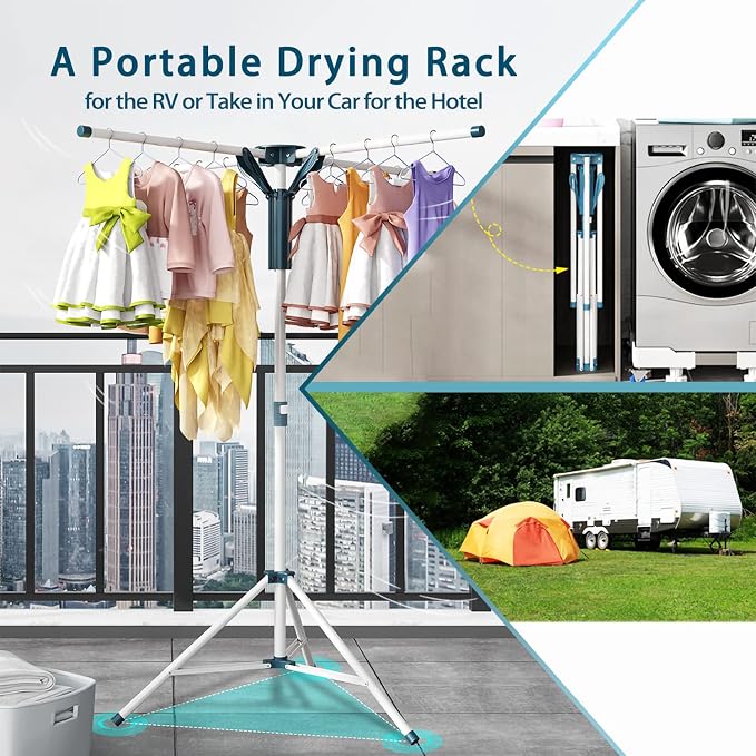 JAUREE Tripod Clothes Drying Rack Folding Indoor, Portable Drying Rack Clothing - Image 4