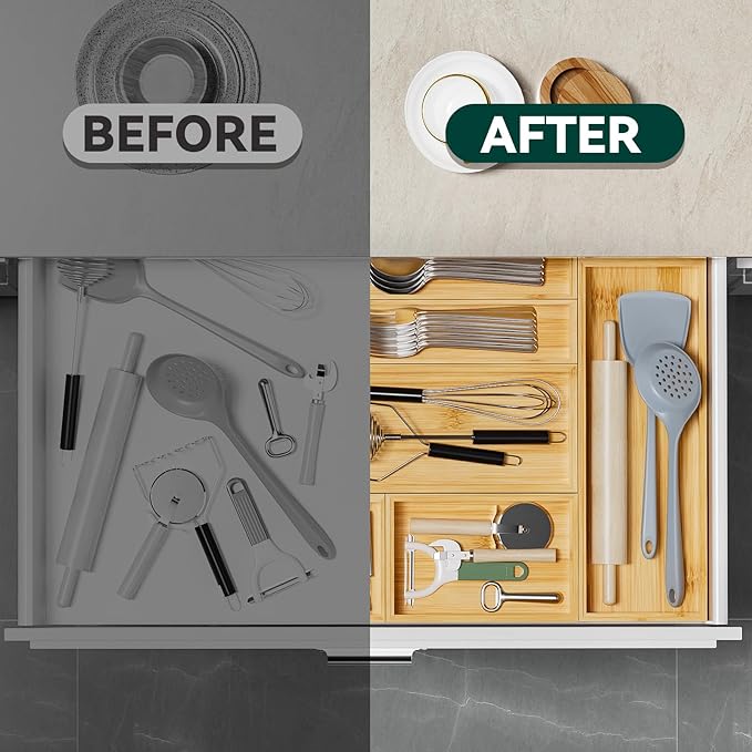 Bamboo Drawer Organizer, Cutlery Silverware Organizer - Image 6