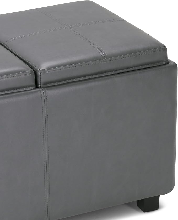 SIMPLIHOME Avalon 42 inch Wide Contemporary Rectangle Storage Ottoman in Stone - Image 9