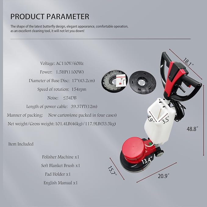 1100W Red Floor Polisher Commercial Floor Cleaner Polishing Machine Carpet - Image 4