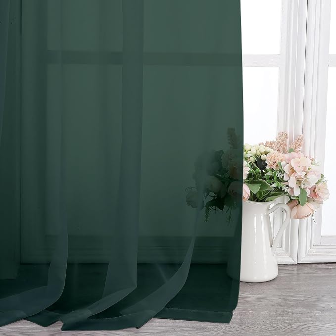 Chyhomenyc Sheer Hunter Green Curtains 90 inches Long 2 Panels, Light Filtering - Image 7