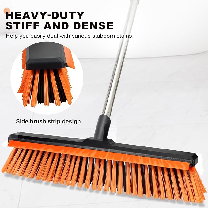18" Push Broom Outdoor with Rubber Squeegee, Heavy Duty Broom Brush with Handle - Image 6
