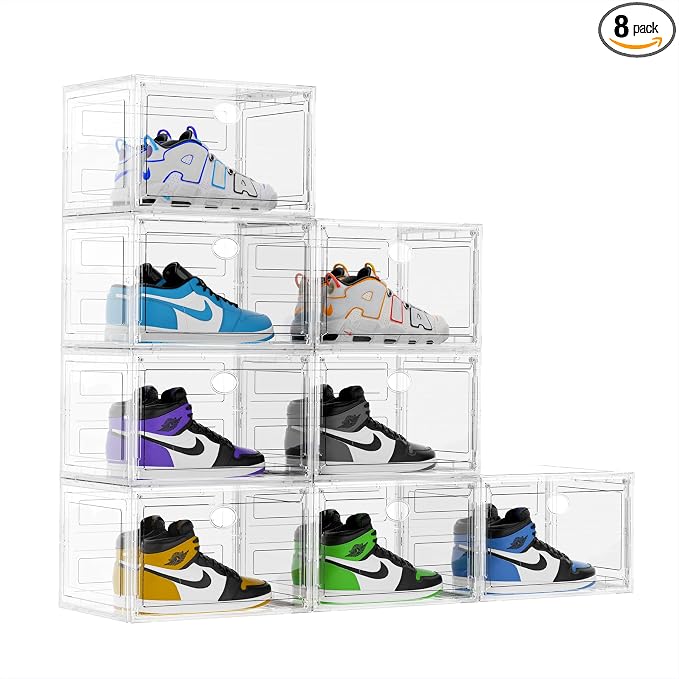 KEFA XL Shoe Storage Box Organizer, 8 Pack Shoe Boxes Clear Plastic Stackable by KEFA
