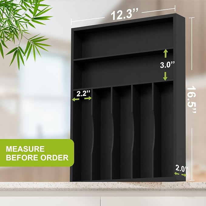 Sliverware Organizer, Bamboo Kitchen Drawer Organizer, Flatware Organizer Tray - Image 3