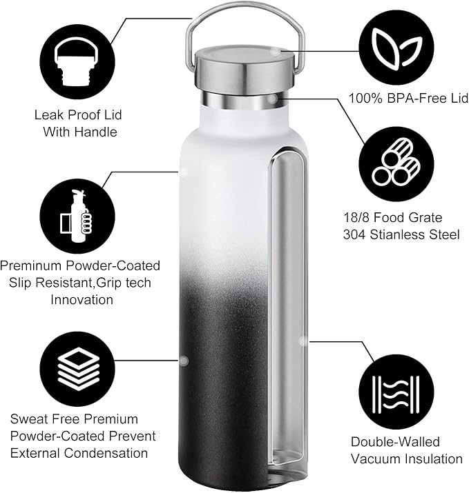 Neihepal 20 oz Insulated Water Bottles Bulk 2 Pack, Stainless Steel Double Wall - Image 3