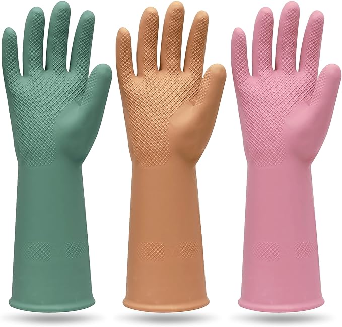 MAMISON 3 Pairs Colorful Reusable Waterproof Household Dishwashing Cleaning by QualityKitchenandHome