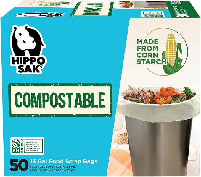 Hippo Sak - 13 Gallon Tall Kitchen Compostable Bags - Leak Proof Bags by HippoSak