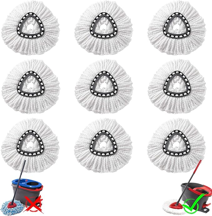 9Pcs Spin Mop Replacement Heads, Easy Cleaning Spin Mop Head, Deep Clean by HANDRERLEE