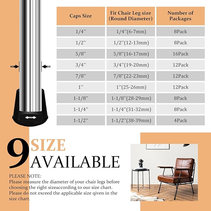 3/4" Round Rubber Chair Leg Tips Caps, Chair Leg Floor Protectors Furniture - Image 6