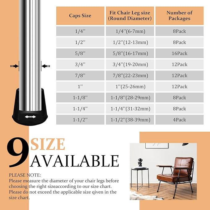 1-1/4” Round Rubber Chair Leg Tips Caps, Chair Leg Floor Protectors Furniture - Image 6