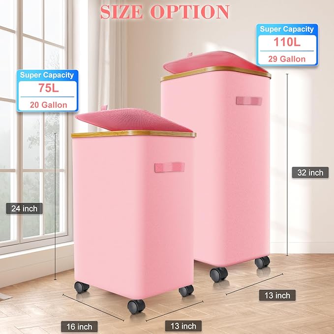 Laundry Hamper with Wheels, 29 Gal Laundry Basket with lid Rolling Clothes - Image 4