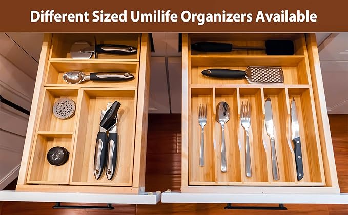 Umilife Drawer Organizer Storage Boxes, 2.5" High Bamboo Drawer Dividers - Image 5