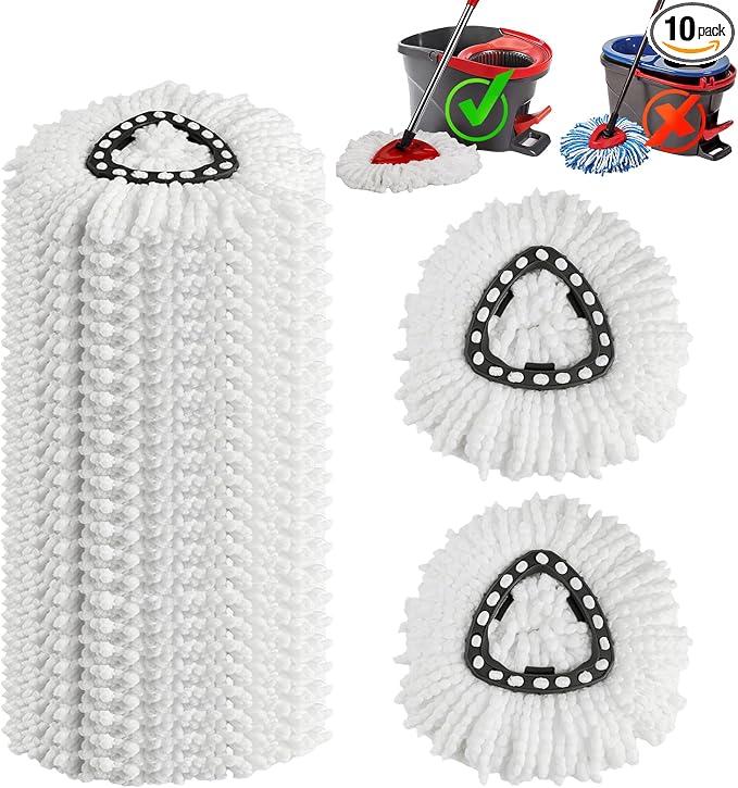 10 Pack Spin Mop Replacement Heads, 360° Microfiber Spin Mop Refills by APOCHON