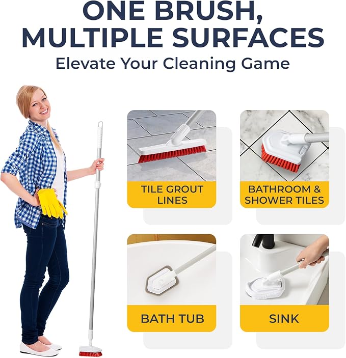 Shower Scrubber with Long Handle, Stiff Bristles Grout-Brush, Tub Scrub-Brush - Image 5