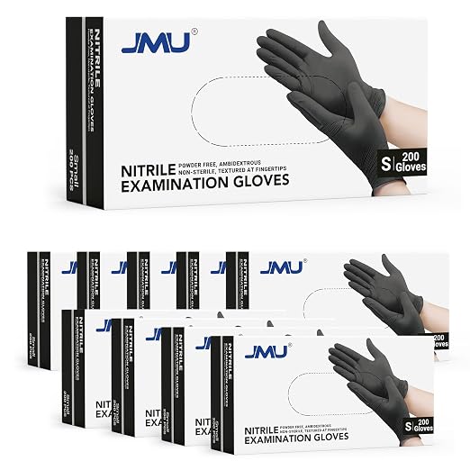 JMU Black Nitrile Exam Gloves Small Bulk 2000 Count, 3.5Mil Disposable Gloves by JMU