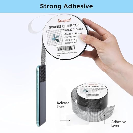 Black Window Screen Repair Tape, 2IN X 20FT Screen Repair Kit - Image 2