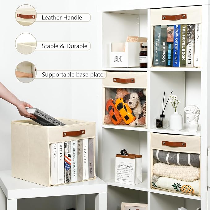 HNZIGE Fabirc Storage Cubes Bin 13x15x13 Clear Storage Cube, 4 Pack Foldable - Image 3