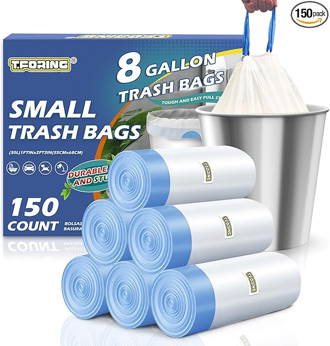 150 Count 8 Gallon Trash Bags Drawstring by TFORING%C2%AE