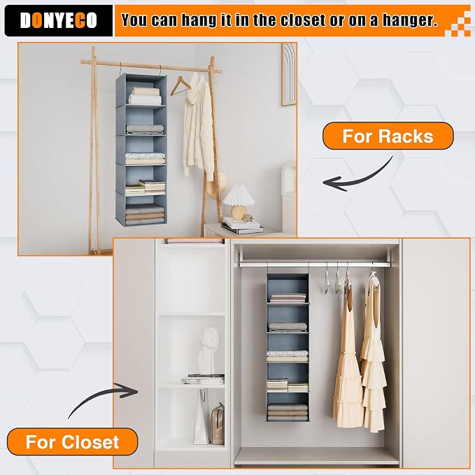 Hanging Closet Organizer 5-Shelf, Easy Mount Foldable Wardrobe Storage Shelves - Image 8