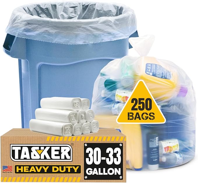 Tasker 30-33 Gallon Clear Trash Bags Heavy Duty Large Plastic Bags by Tasker