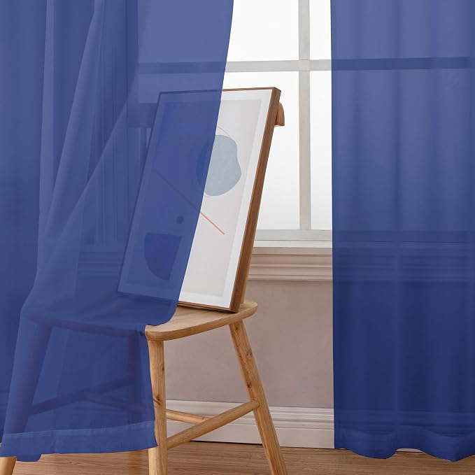 Chyhomenyc Royal Blue Sheer Curtains 96 inches Long 2 Panels, Light Filtering - Image 3