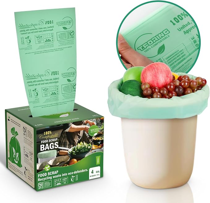 Compostable Trash Bags, 3-4 Gallon, 15 L, Extra Thick 0.8 Mil, Small Kitchen by TFORING%C2%AE