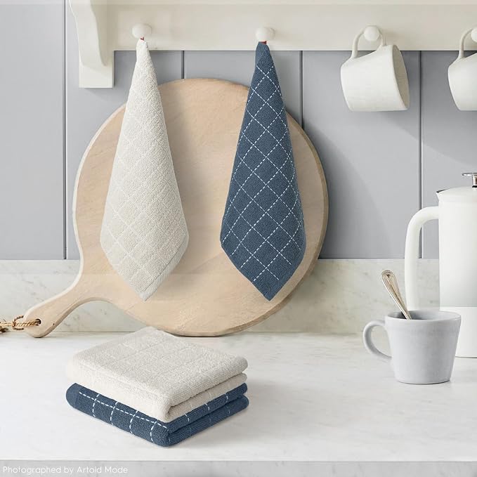 Artoid Mode Checkered Designed Cotton Beige Grey Terry Kitchen Dish Cloths - Image 2